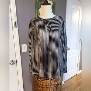 J. McLaughlin Hermona Black/White Striped Long Sleeve Blouse Women's Sz Medium